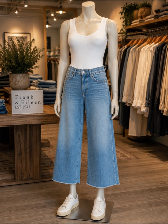 Frank & Eileen Denim - Frank & Eileen Galway Cropped Wide Leg Jeans Size 26 Light Wash Raw Hem Premium